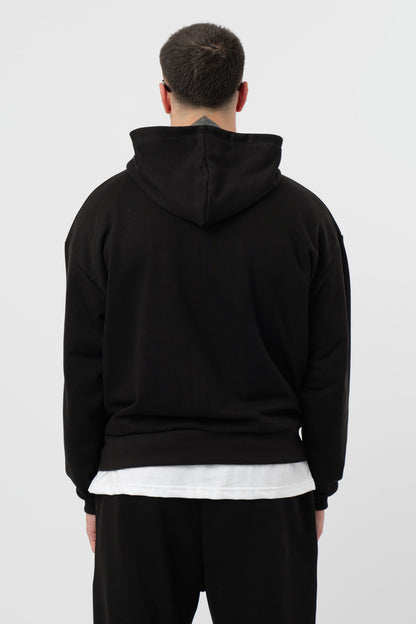 Hoodie Zip Nera con Logo Nero